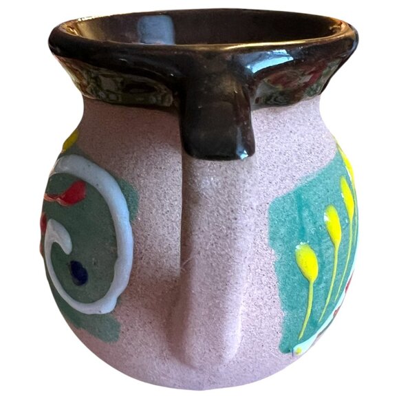 Collectible Mexican Clay Coffee Mug Hand-Painted Folk Art Floral Jarrito Pottery - Picture 4 of 8